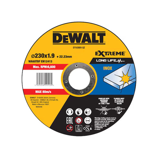 Disque à tronçonner l'inox Ø230x22,2mm DEWALT DT43909-QZ épaisseur 1,9mm