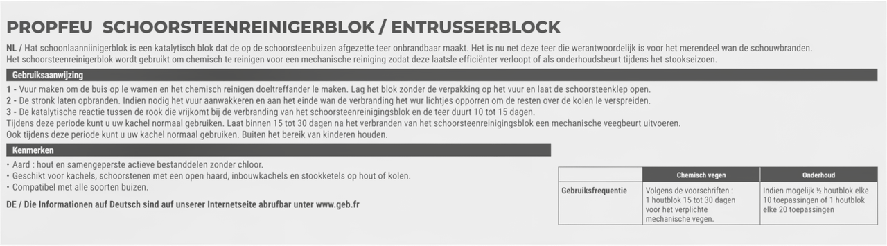 Bûche de ramonage des goudrons et suies GEB Propfeu pour conduits de cheminées et poêles Marron