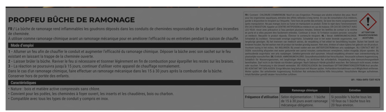 Bûche de ramonage des goudrons et suies GEB Propfeu pour conduits de cheminées et poêles Marron