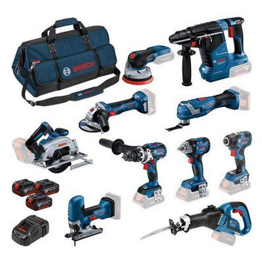 Pack 10 outils 18V - BSH 0 615 A50 04G Professional - Livré avec 3 batteries 18V 5.Ah Li-Ion + chargeur et sac de transport